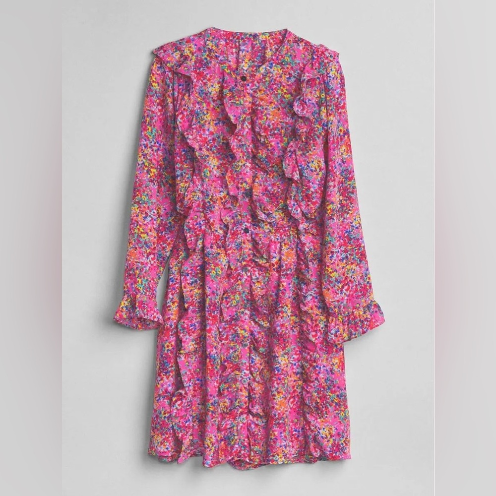 NWOT Gap Ruffle Long Sleeve Pink Floral Dress
